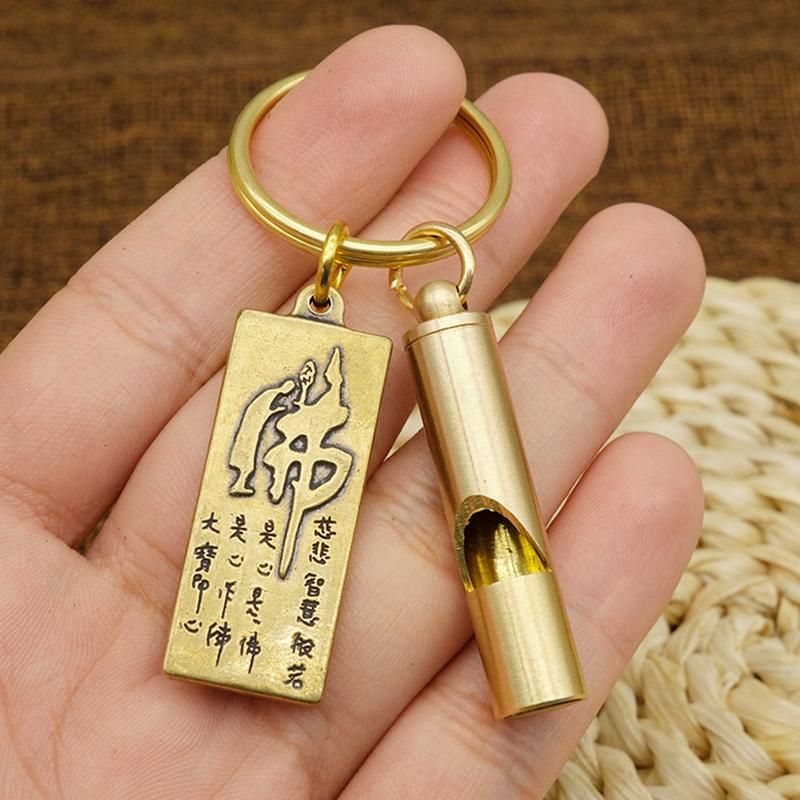 Survival Whistle Vintage Brass Coaching Whistle Auspicious Car Keychains Pendant Referee Training Whistles Outdoor Survival Tool