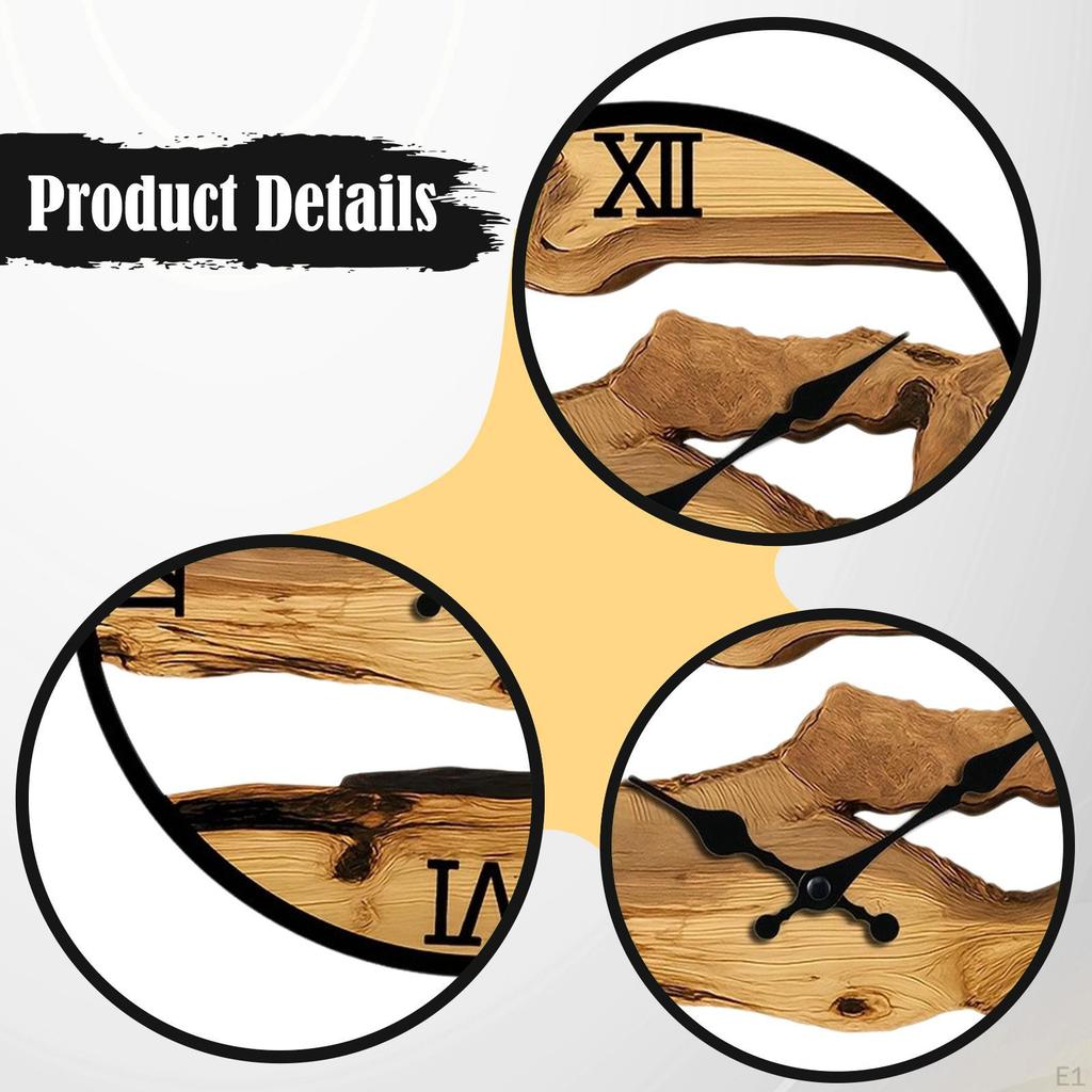 Wood Wall Clock Decorative Non Ticking Fashion Rustic Quiet Hollow for Kids Room Living