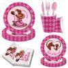 Western Cowboy Theme Pink Cowgirl Theme Birthday Party Paper Plate Paper Cup Paper Tissue Decorative Set