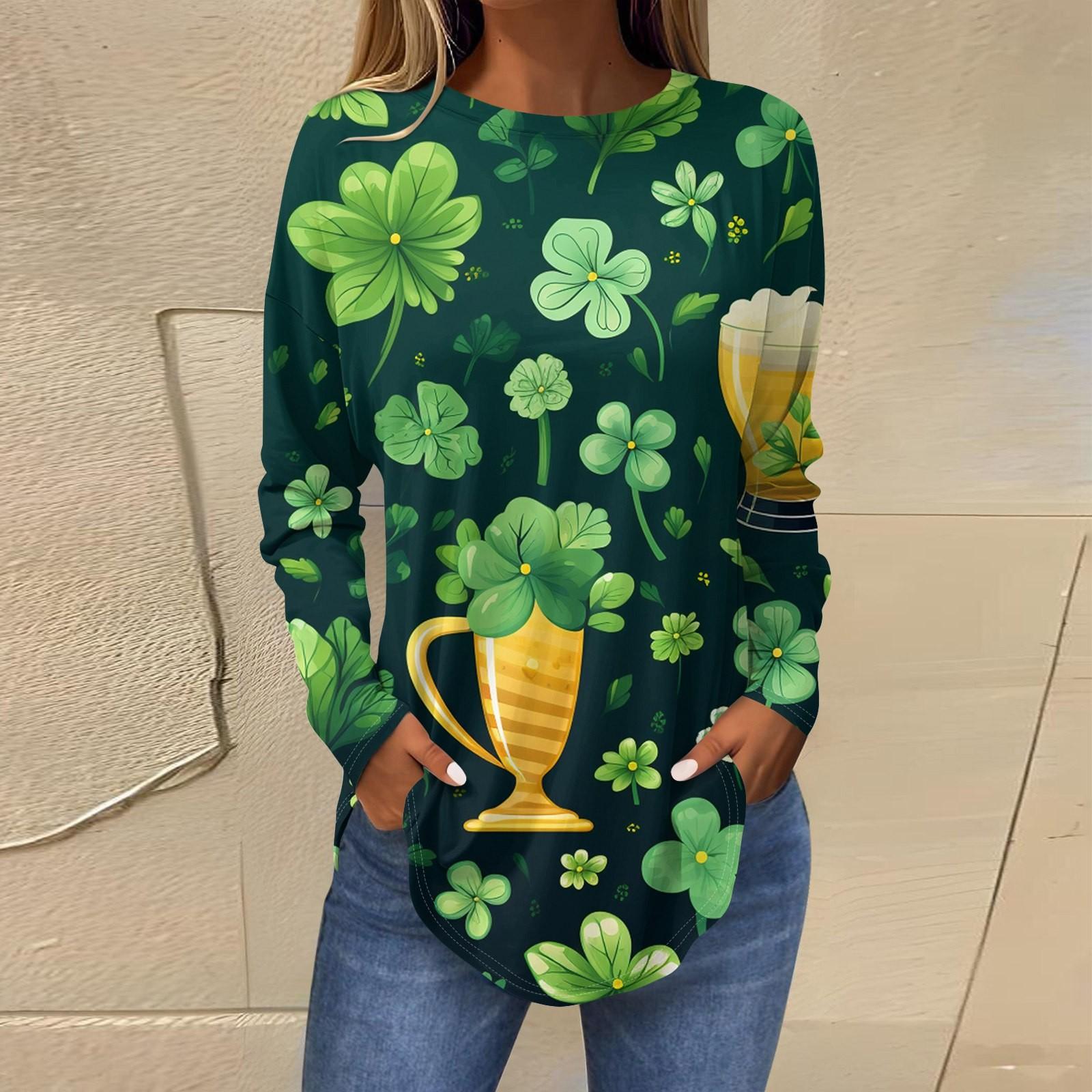 

Женская модная свободная футболка с круглым вырезом и длинным рукавом с принтом XL