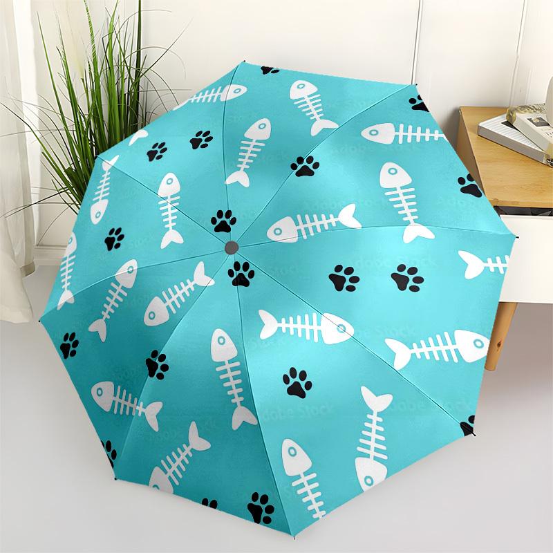 

1pc Fish Bone and Paw Print Pattern Umbrella with Plastic Handle,Compact & Stylish,Cartoon Pattern,Outdoor UmbrellaPT346