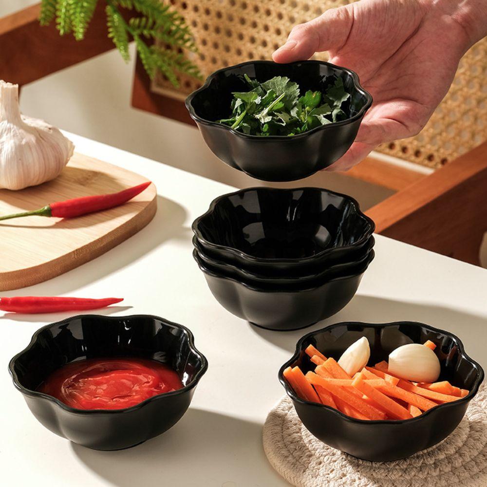 10 Piece Multifunctional Flower/Square Seasoning Dish Black Thickened Sauce Dish Plastic Snack Bowl Restaurant