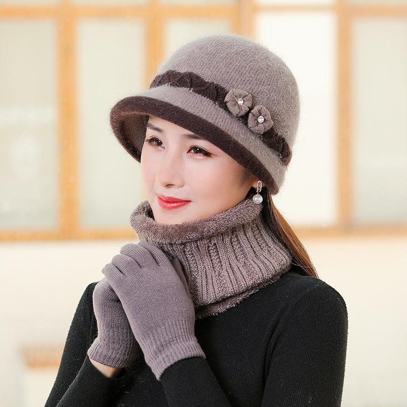 Thickened Rabbit Fur Knitted Wool Hat Women's Autumn and Winter Middle-aged and Elderly Basin Hat