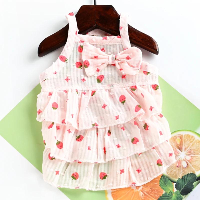 Cute Strawberry Dog Dress Tutu Bowknot Cat Skirt Yorkie Yorkshire Terrier Pomeranian Clothes Puppy Apparel Cheap Pet Products