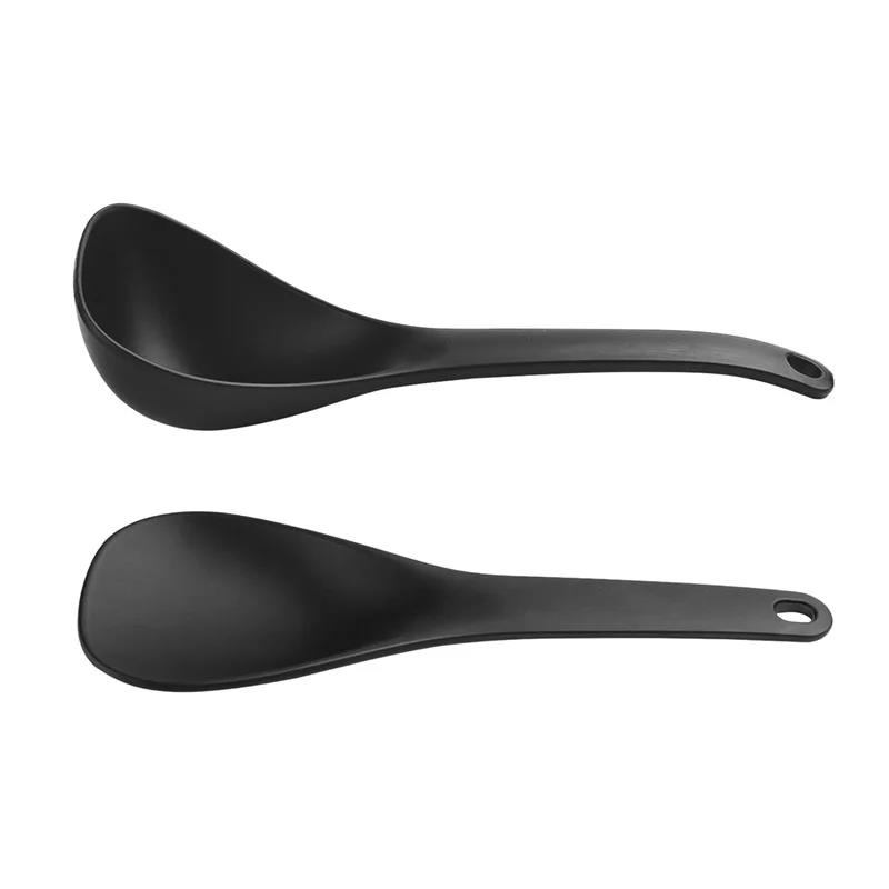 Plastic Non-Stick Rice Spoon Long Cooking Rice Spatula Scoop Black White Hangable Soup Spoon Kitchen Utensil Tableware4