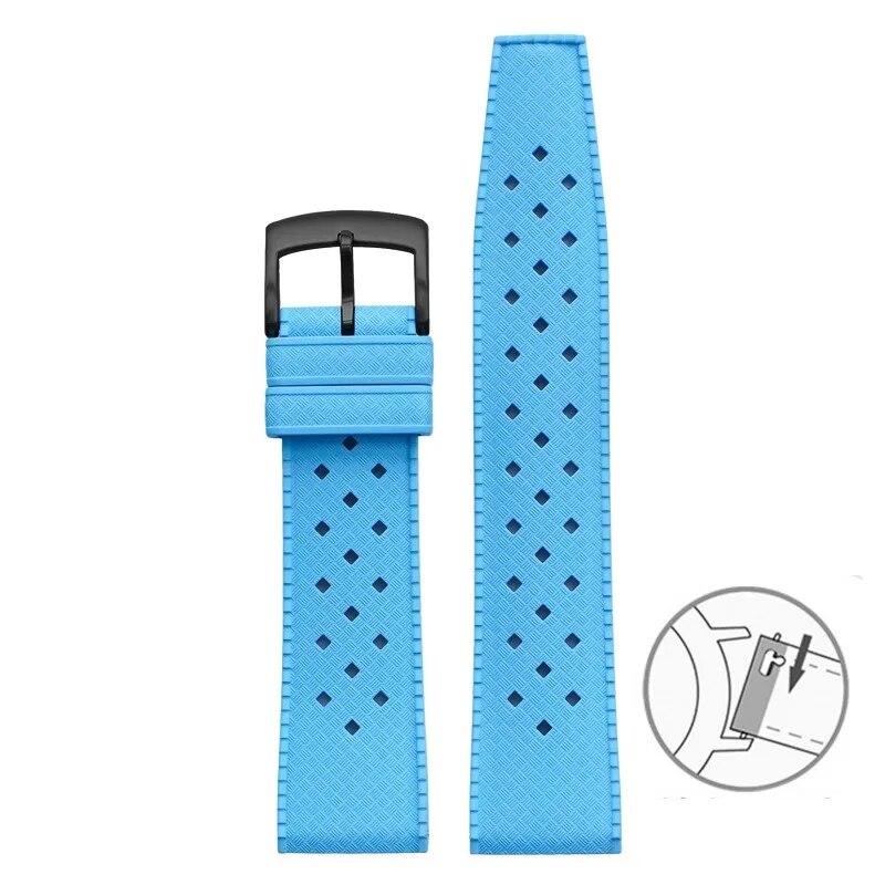 Fluorkautschukarmband, 20 mm, 22 mm, Schnellverschluss, sportlich, wasserdicht, atmungsaktiv, Löcher, FKM-Fluorkautschuk-Ersatzarmband für Männer und Frauen