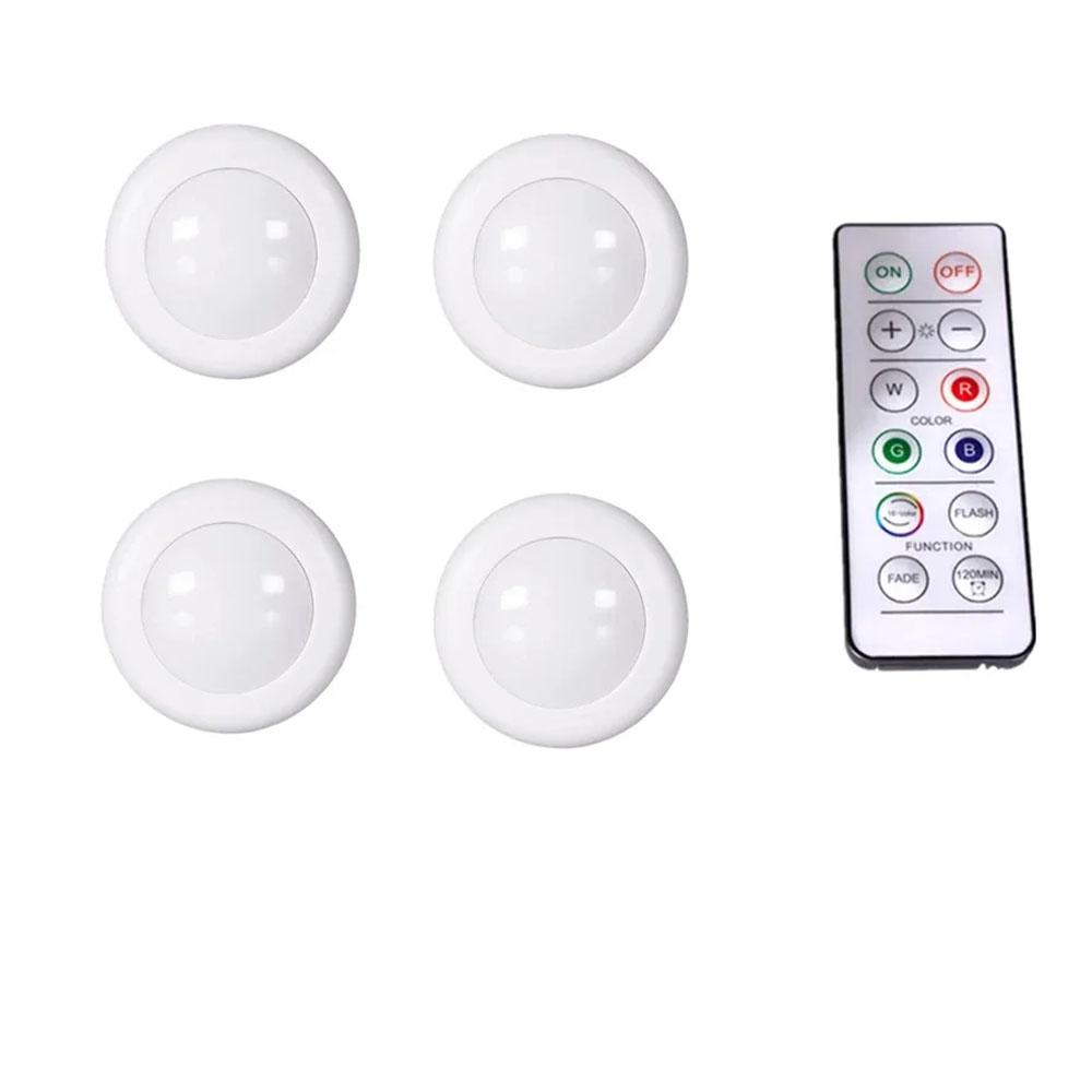 16 Colors Under Cabinet Light Dimmable LED Round Night Lights Portable Cabinet Kitchen Closet Lamps With Remote & Touch Control