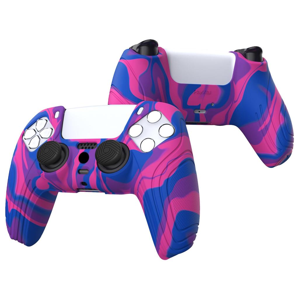 EXtremeRate PlayVital Schutzhülle für PS5 Controller Silikon Skin Ergonomisches Weichgummi Schutzgehäuse mit Daumenstick Kappen für PS5 Controller