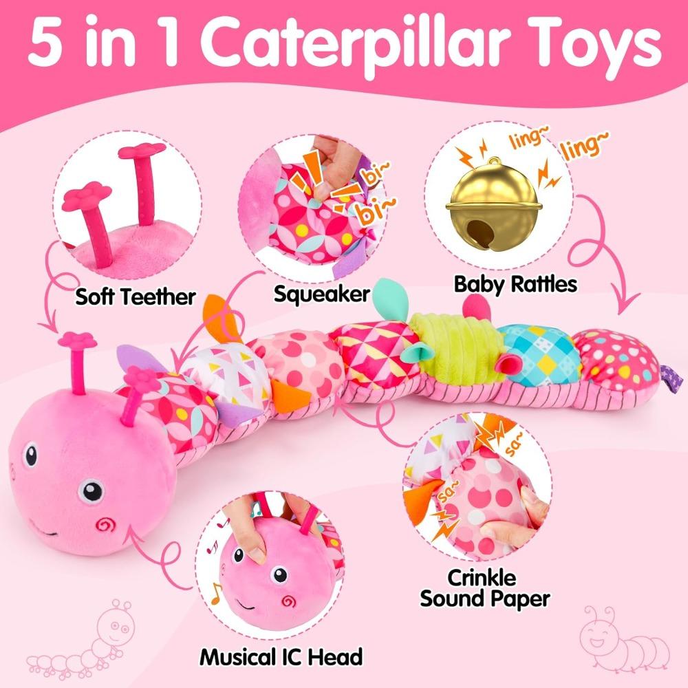 With Crinkle and Rattles Baby Musical Caterpillar Toys for 0-12 Months Infants for Tummy Time