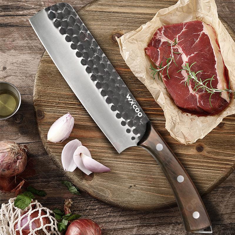 Professional Kitchen Knife Set Japanese Santoku knife Meat Cleaver Fruit Slicing Cooking Chef Knife Wooden Handle Utility Knife