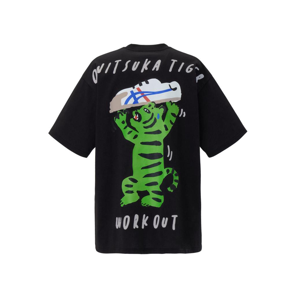 ONITSUKA TIGER Übergroßes Grafik-T-Shirt Bequem Lässig Einfach Kurzarm Bedrucktes T-Shirt Unisex Oberteile Schwarz 2183B623_001