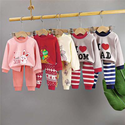 Cartoon Kids 100% Cotton Underwear Set Boys & Girls Thermal Pajamas Soft Long Sleeve Top & Pants Cozy Homewear & Sleepwear