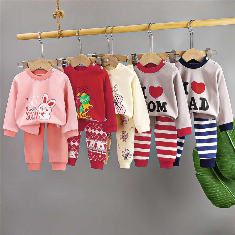Tegneserie Barn 100% Bomull Undertøyssett Gutter & Jenter Termisk Pyjamas Myk Langermet Topp & Bukser Koselig Hjemmeklær & Nattøy