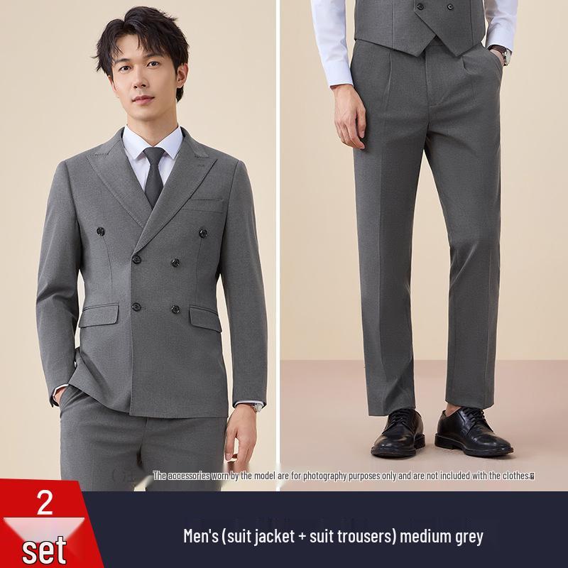 Men's Autumn/Winter Double-Breasted Suit Set - Professional Business Attire for Hotel Managers