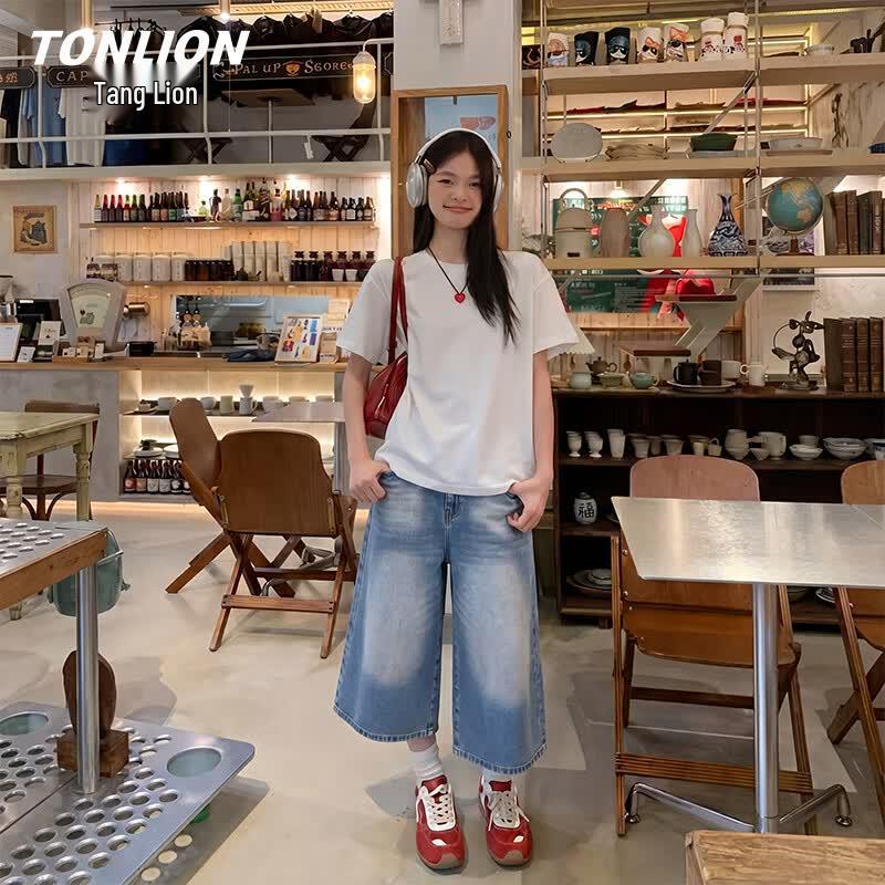 

TonLion Women s Summer High-Waist Loose Fit Cropped Denim Pants XL