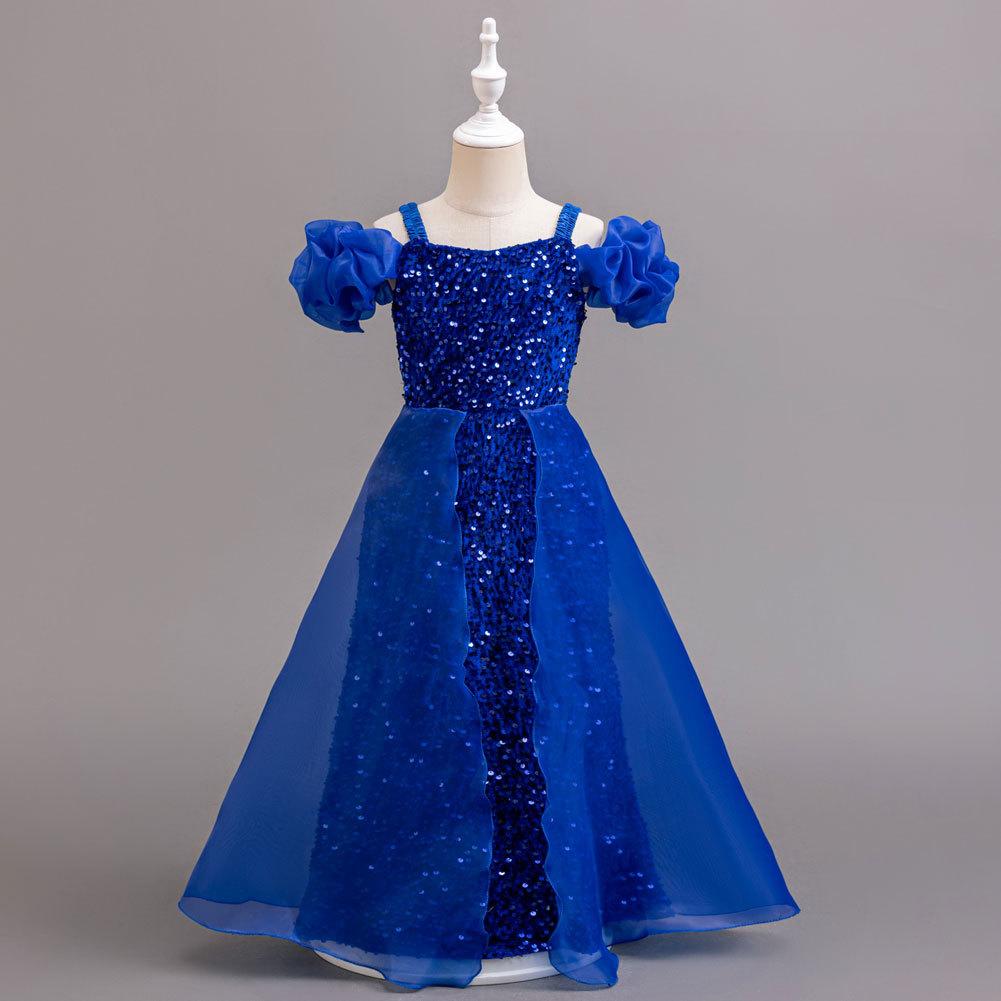 Dívčí letní šaty pro družičku na svatbu, šaty s flitry, dětské princeznovské šaty, síťované šaty, dívčí oblečení, dlouhý odstavec