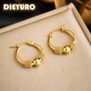 DIEYURO 316L Stainless Steel Golden Hollow Woven Circular Shape Earrings For Womens Fashion New Ear Jewelry Lady Gift Party