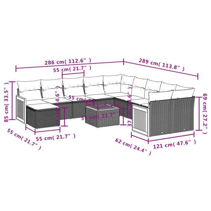 VidaXL Salon de Jardin avec Coussins 12 pcs, Canapés de Patio, Ensemble de Meubles, Mobilier de Terrasse Extérieur, Gris 3260660