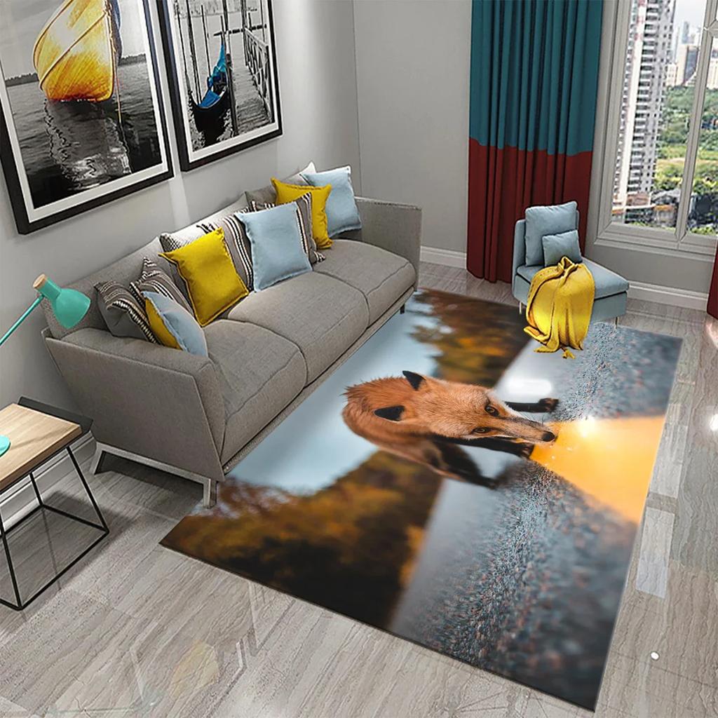 3D Lovely Fox Carpets Cute Wild Animals Mat for Living Room Bedroom Kitchen Area Rug Child Home Decor Carpet Kids Room Play Mat