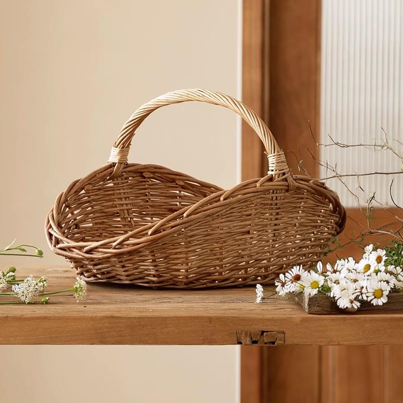 Grande Cesto Intrecciato in Rattan e Salice: Ideale per Conservazione, Frutta, Verdura, Picnic, Spesa e Fiori di Natale.