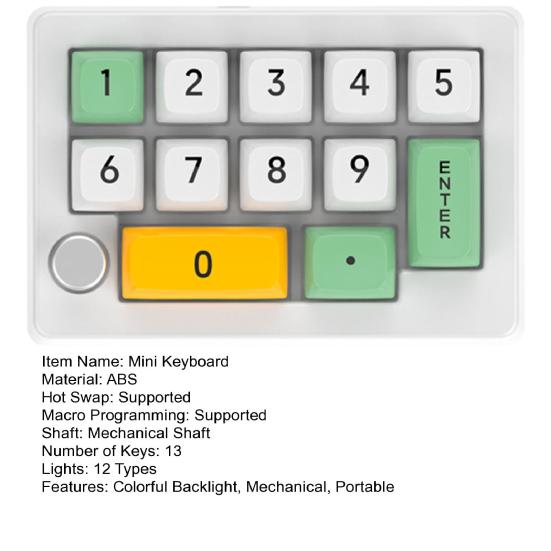 Wired External Number Keys Macro Programmable Keyboard 13 Fully Hot Swappable Mechanical Switch
