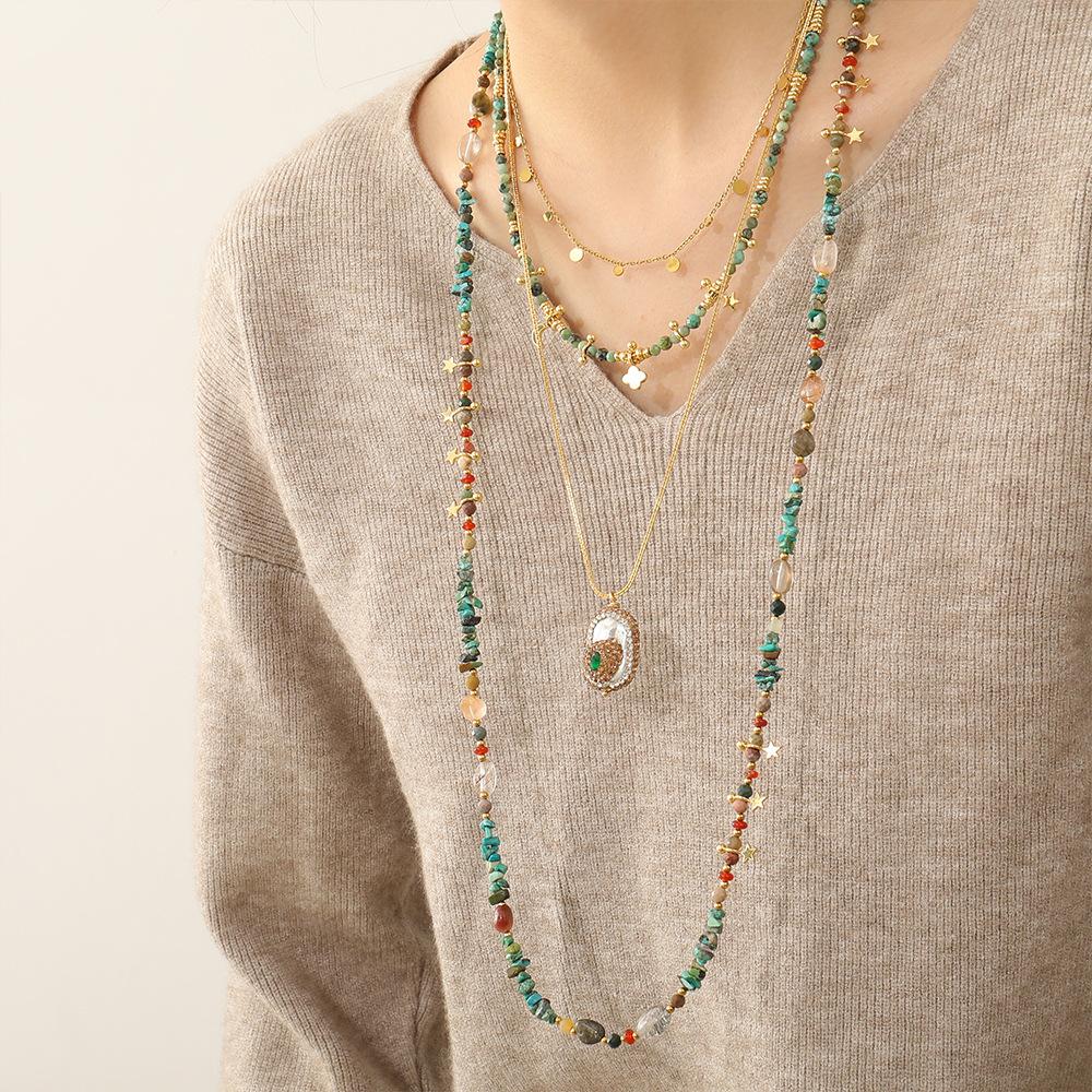 Vintage handmade layered Baroque pearl necklace, African pine natural stone beaded new Chinese high-end sweater chain