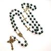 Green Pearl Beads Rosary Necklace with Medal & for Cross Crucifix Pendant Y Shape Necklace Jewelry Gifts for Women Men