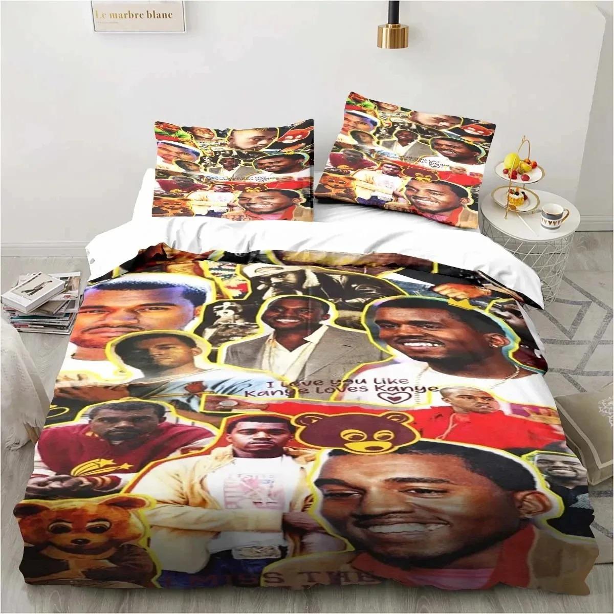 

Comforter 3D Print Kanye West Rapper Art Cartoon Bedding Set Double Twin King Comforter Boys Girls Adults Bedroom Comforter (quilt)-EU Single(135*200cm)3pcs