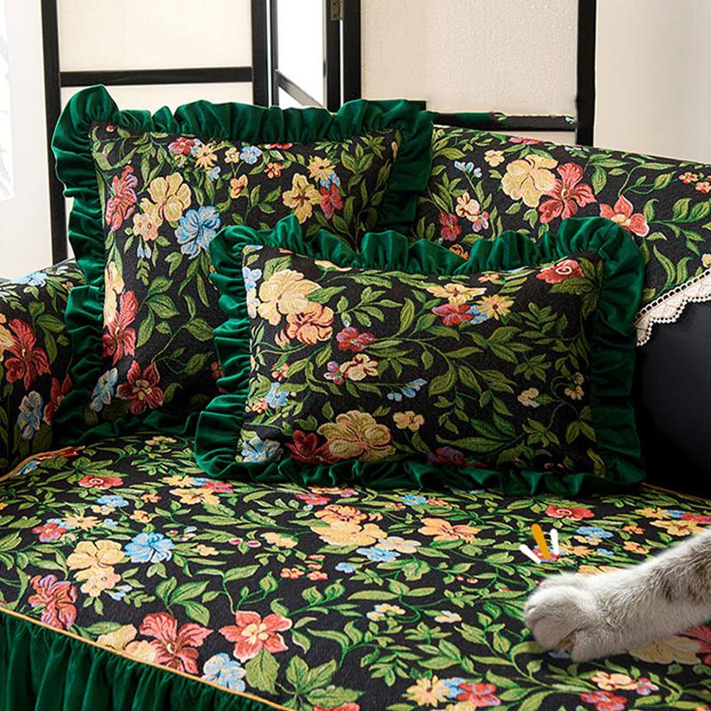 Jacquard Fabric Sofa Cushion Four Seasons Universal Sofa Cover Home Decoration Non-slip Pastoral Style Cotton Linen Slipcover