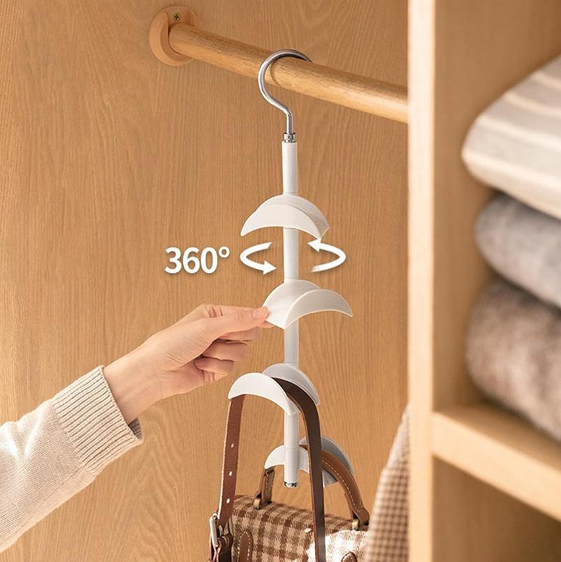Purse Hanger Tote Bag Organizer Closet Rotating Room Organization Backpack Holder for Tote Vest Bra Tie Belt Shawl Hat Underwear