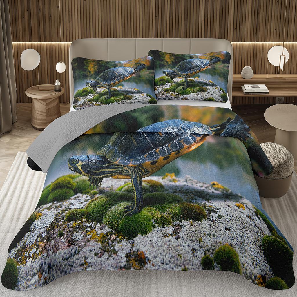 Sea Turtle Bedspread Queen Twin Underwater World Ocean Animal Coverlet Reptile Tortoise Print Quilted Bedding Set for Kids Adult
