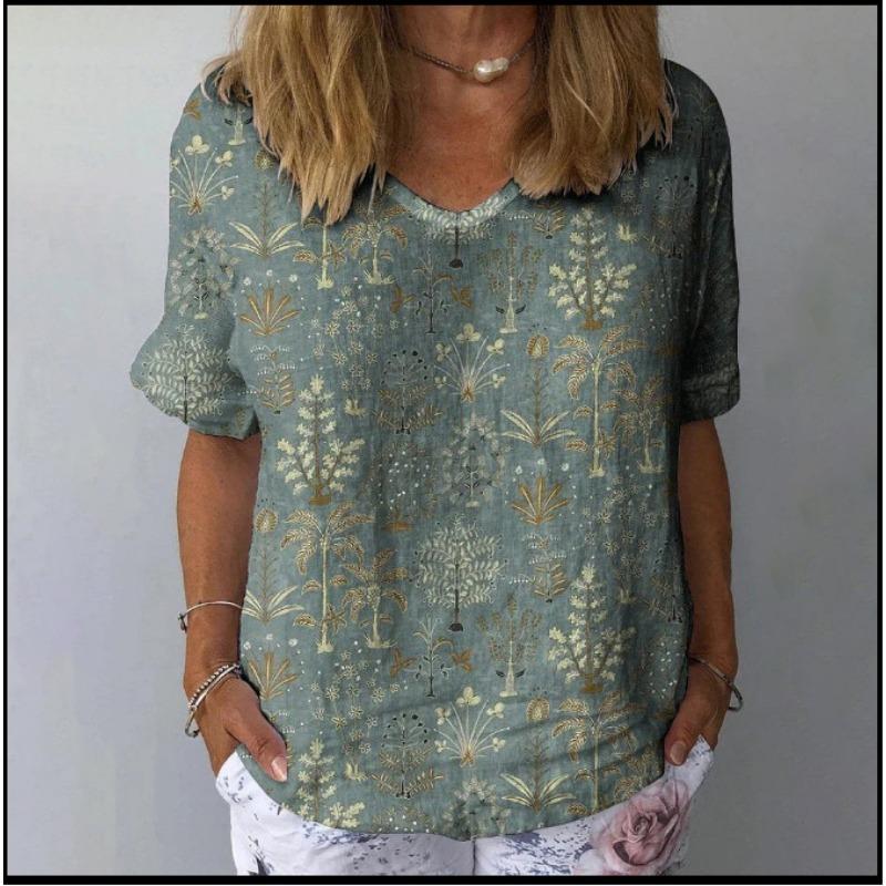 

Весна и лето Новая женская футболка свободного покроя с 3D-цифровым принтом и покатым вырезом 2XL