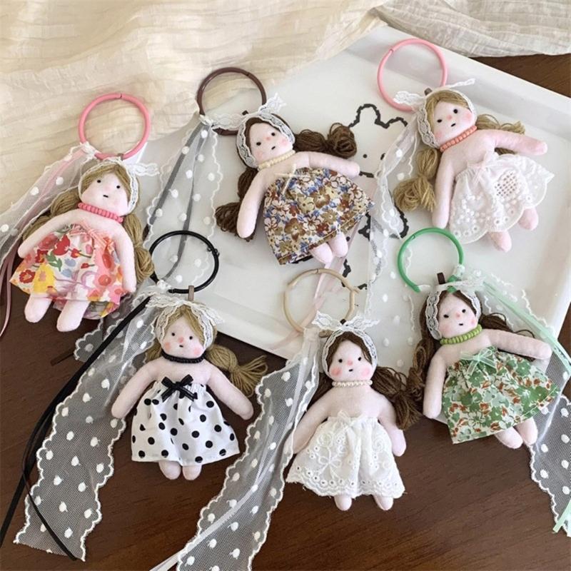 Cute Doll Keychain Handmade Lace Flower Dress Girl Pendant Bag Charm Stylish Wallet Jewelry Fashionable Phone Accessory