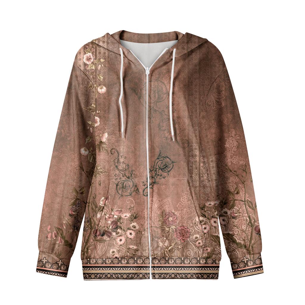 Damen Freizeitmode Langärmiger Strick-Hoodie mit Reißverschluss und Weihnachtsdruck