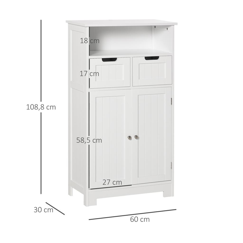 Bathroom Cabinet, Free Standing Bathroom Storage Cabinet with 2 Drawers and Adjustable Shelf, Small Bathroom Storage Unit, White
