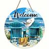 Metal Wall Art Poster, Sea Beach with Seagull and Sailboat, Patio Decoration