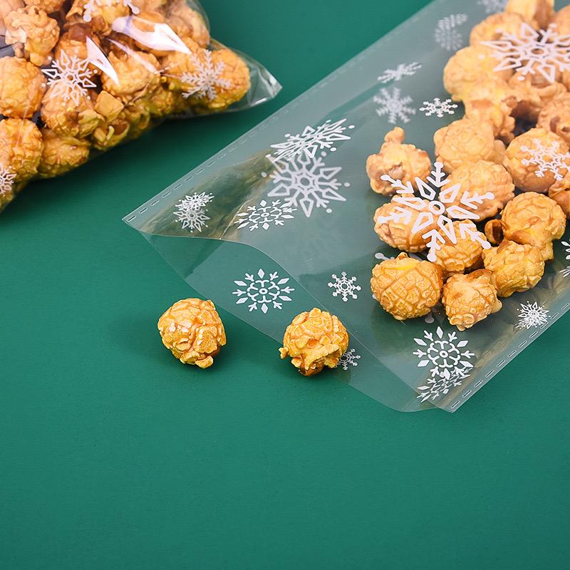 Snowflake Candy Bags Christmas Transparent Cookie Popcorn Packaging Plastic Bag Xmas Party Decorations Gift Bags for Children