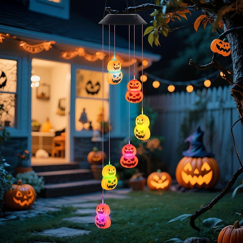 Solar Powered Halloween LED Pumpkin Wind Chime Creative Solar Wind Chime Lamp Courtyard Terrace