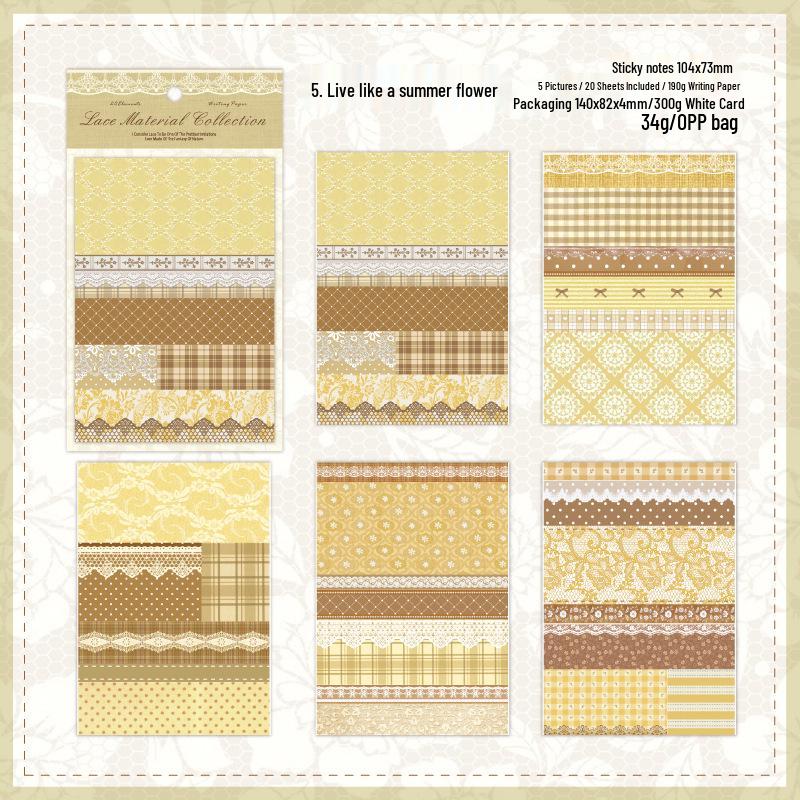 Twilight Dream Lace Adhesive Sticky Notes - Retro Plaid Theme, 20 Sheets