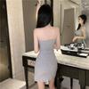 Women's solid color sexy neck halter slim dress