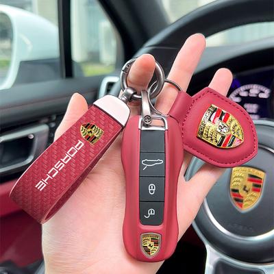 Insignă Scut Auto Breloc din Piele Breloc din Fibră de Carbon Pentru Porsche 911 718 Taycan Panamera Cayenne Macan Boxster Cayman Pajun