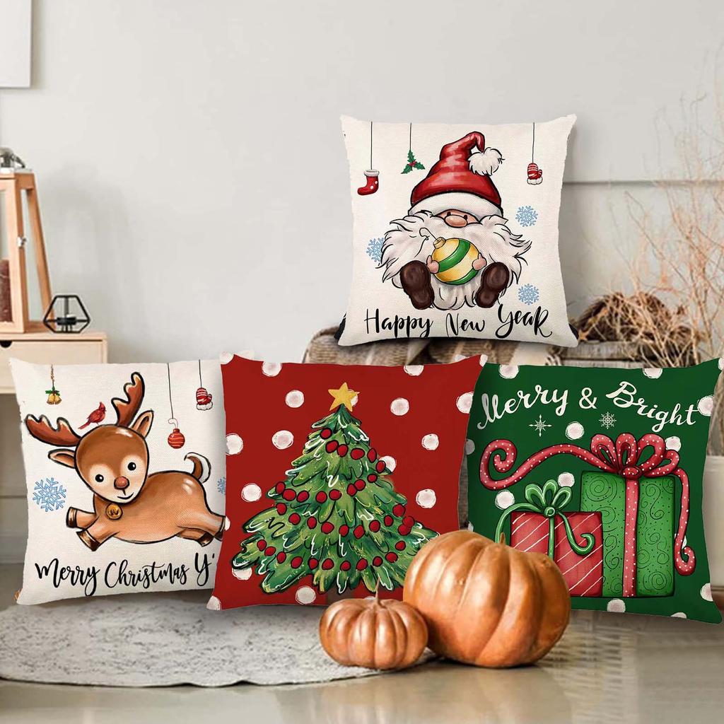 Set Of 4 Christmas Pillow Covers Festival Decorations Pillow Covers Decoration Sofa Linen Pillow Case Home Decor Gifts 4PC(18 X 18 In)