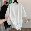 Dimanaf 2025 Women Summer Loose Plus Size T-Shirt Short Sleeves Cotton Vintage Lace Tops Tees Solid