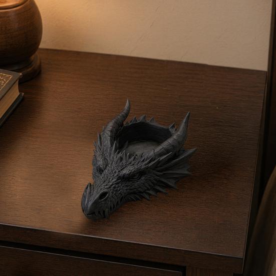 3D Printed Dragon Head Storage Tray 4.17" X 1.89" Desktop Jewelry Organizer Gothic