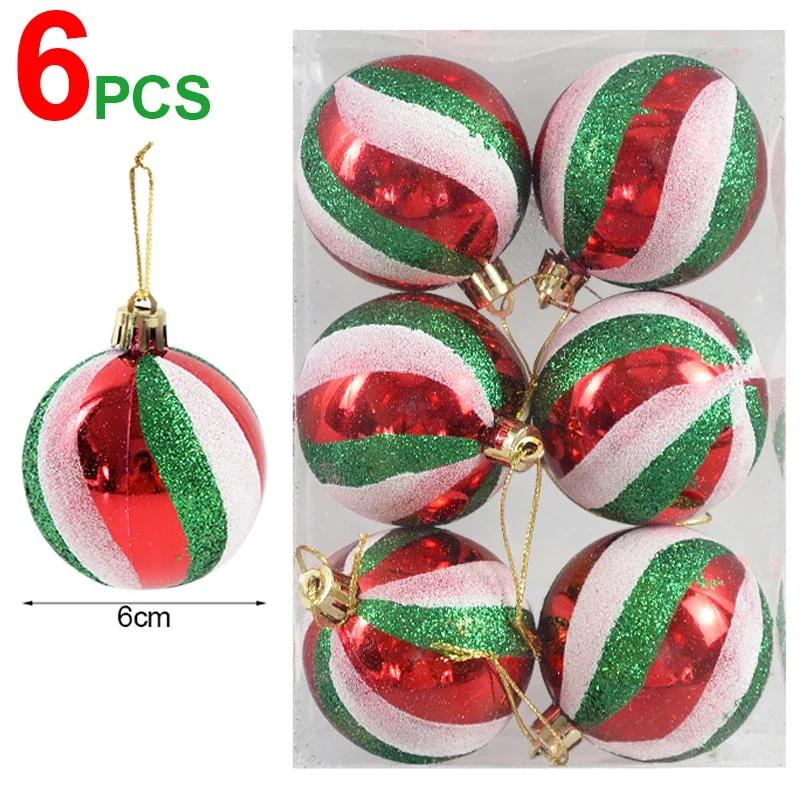 6/24pcs Colored Painting Christmas Balls Glitter Christmas Tree Hanging Pendant Ornament Home New Year Party Gift Decoration