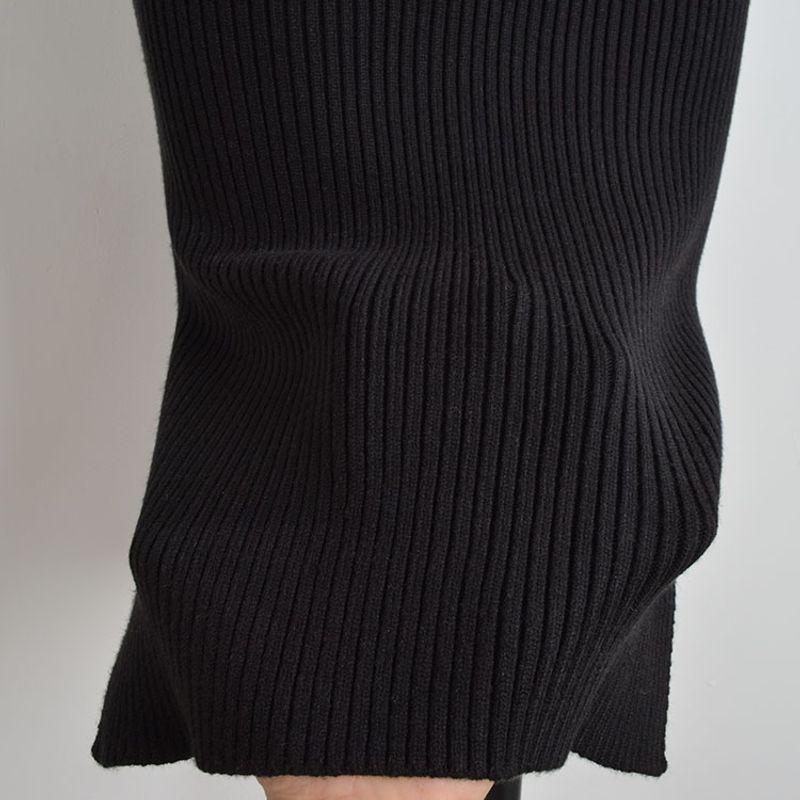 And Winter New Round Neck Long Sleeves Knitted Sweater Dress Women's Waist-Tight Slim Looking Mid Length Long Length Double Slits Hip-Wrapped Dress