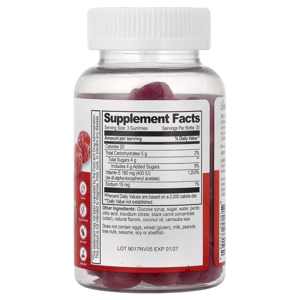 Lifeable, Vitamin E Gummies, Berry, 60 Gummies (60mg per gummy)