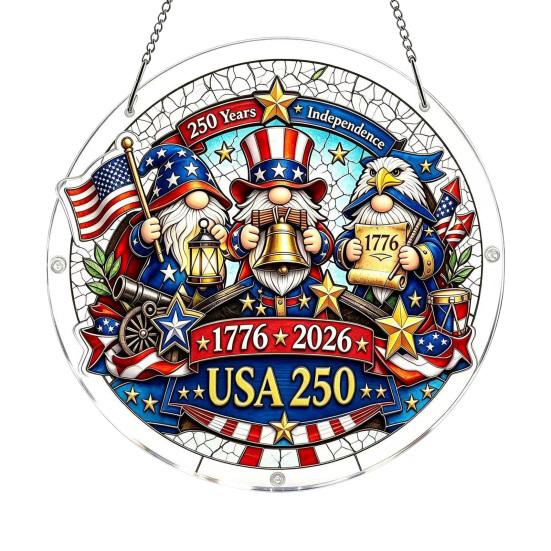 

4th of July Acrylic Puzzle Suncatcher, Patriotic Window Hanging Ornament, 250th Anniversary America Sun Catcher Jigsaw Puzzle Kit for Independence Day K
