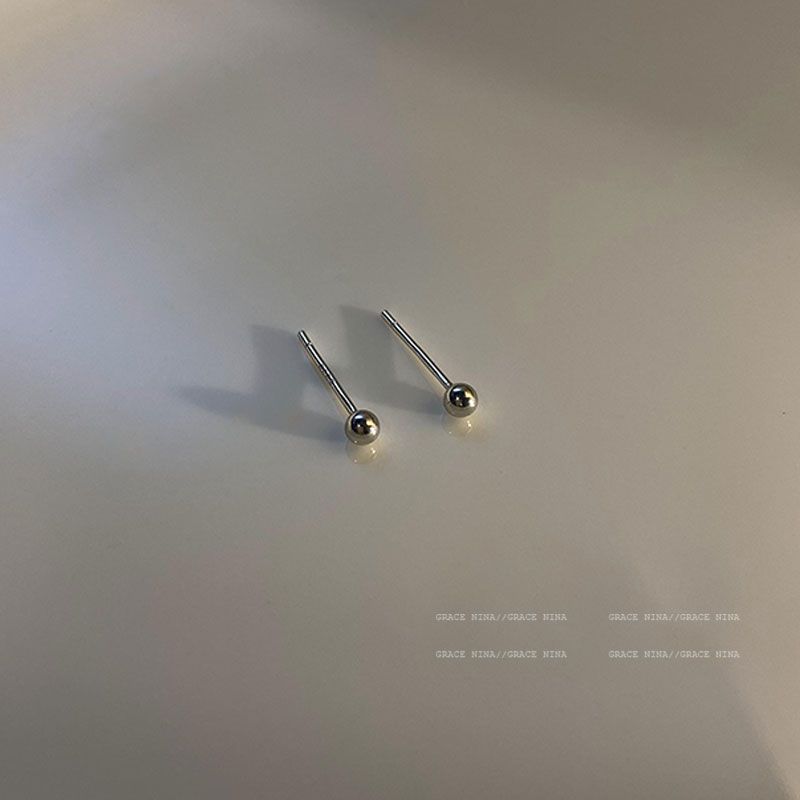 

Sleep No Need to Take off Women s Sterling Silver Anti-Blocking Simple Small Ear Studs Smooth silver bean 3mm