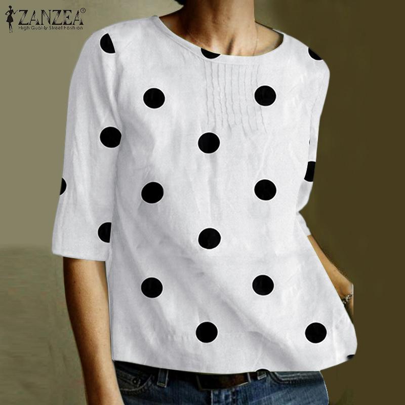 

ZANZEA Polka Dot Блузка Женщины Повседневная летняя футболка с половинным рукавом